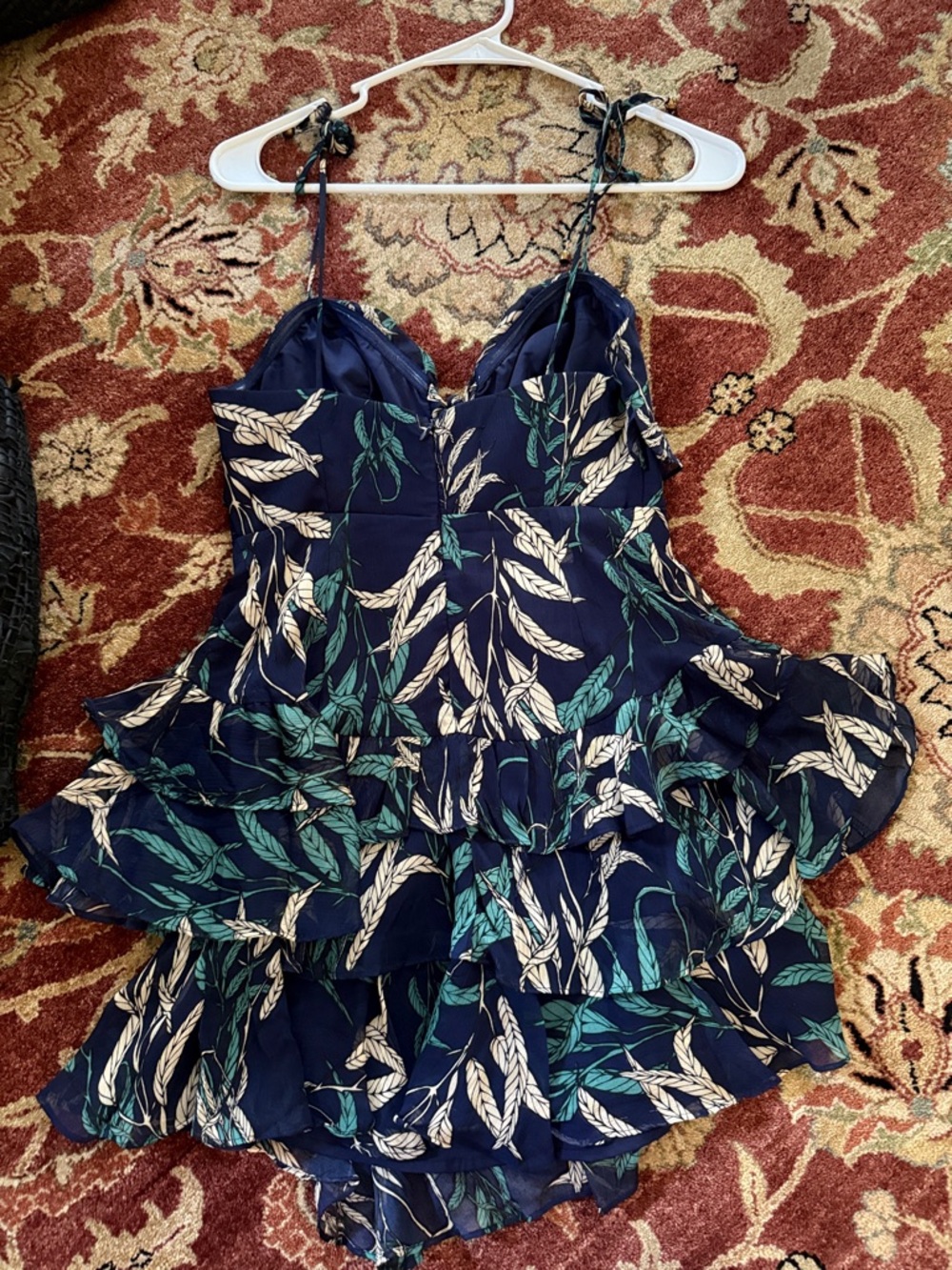 Hello Molly Navy Leaf Print Ruffle Sundress - Picture 3 of 4
